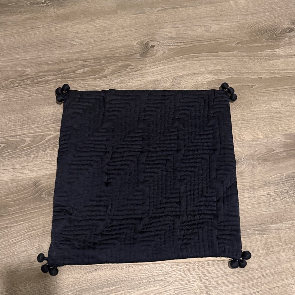 West Elm Navy Blue Silk Tassel throw pillow cover - 18” square zip close - NWT